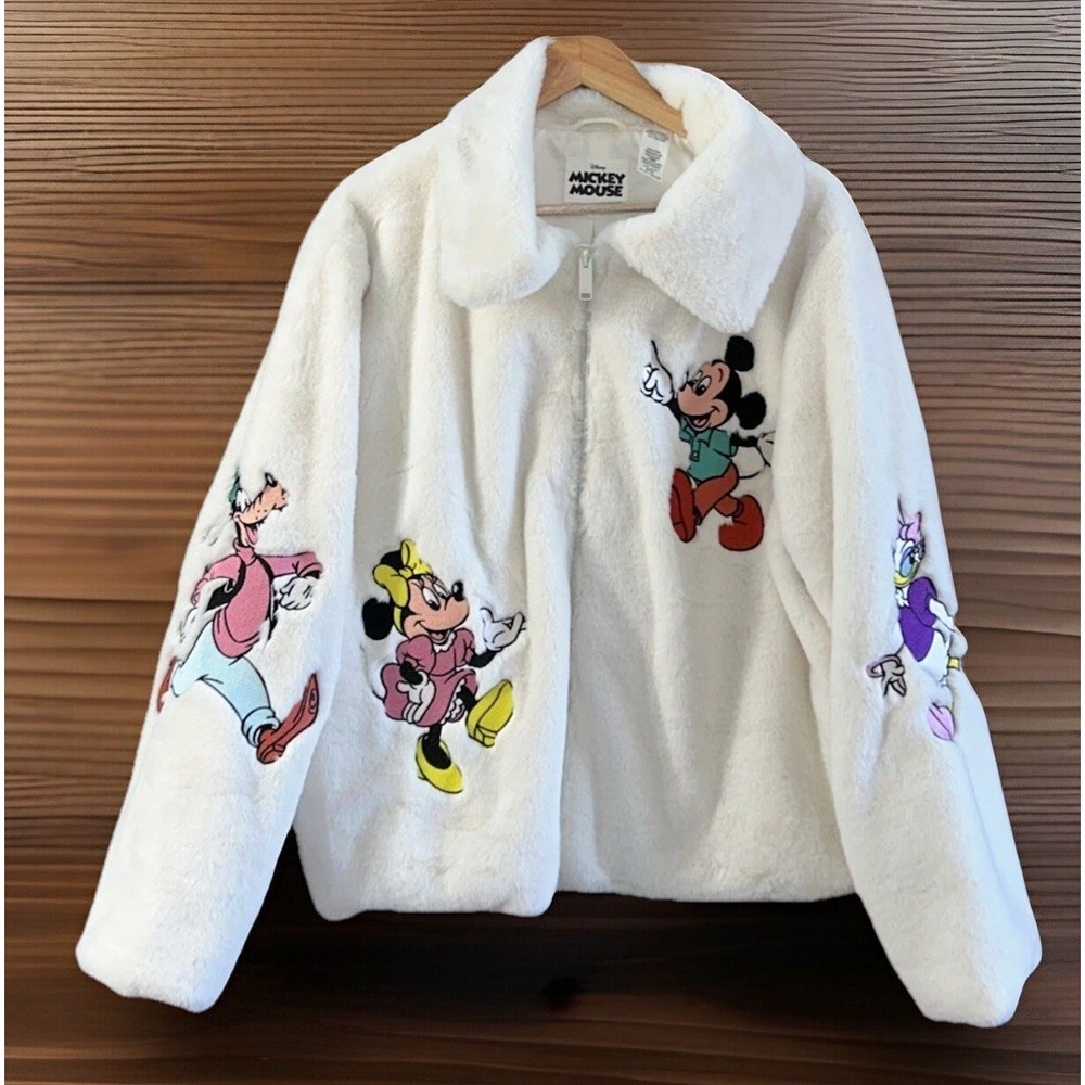 Women's Disney Mickey & Friends Plush Faux Fur Full-Zip Jacket Plus Sz 1X RARE